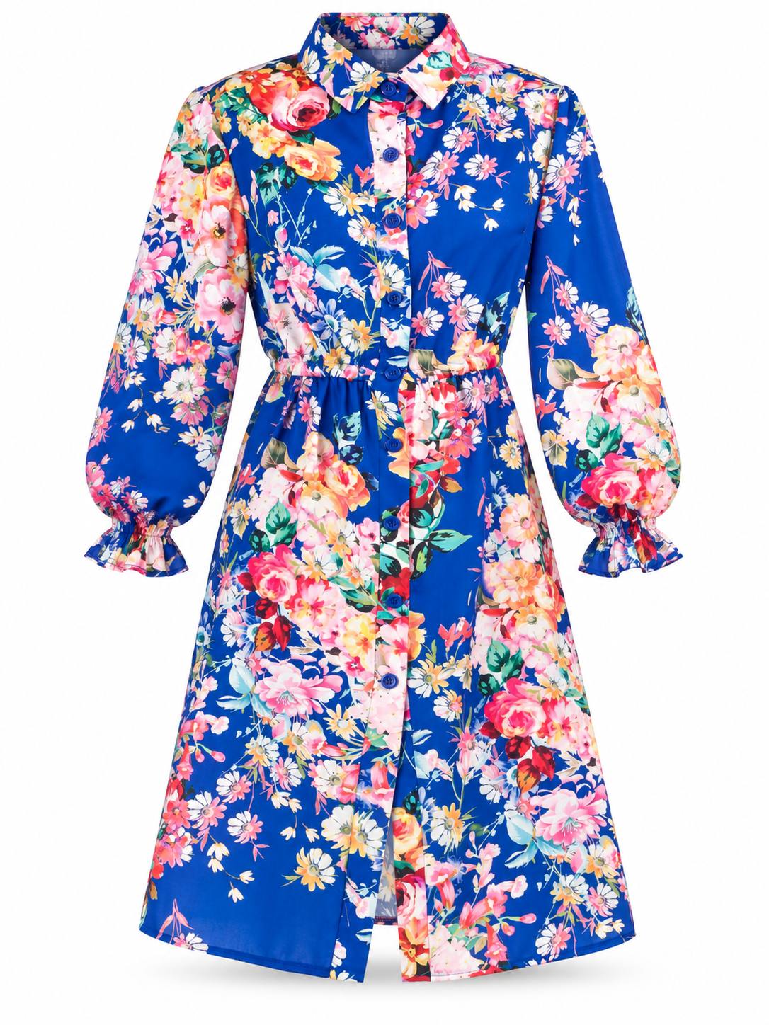 DRESS WITH BUTTONS - BLU ROYAL